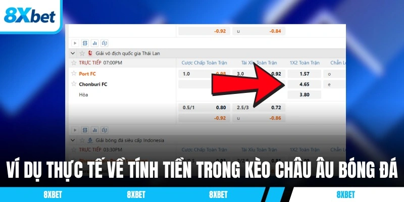 Ví dụ thực tế về tính tiền trong kèo châu Âu bóng đá